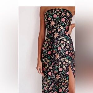 Lulu's Black Floral Strapless Dress